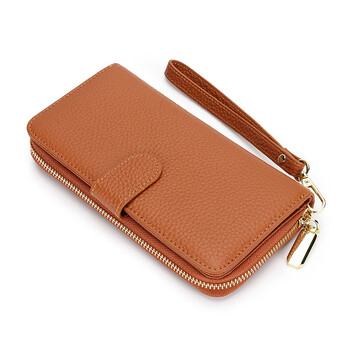 Sharelove genuine leather wallet women's long first layer full cowhide wallet men's zippered multi-card slot mobile phone bag new soft luck khaki