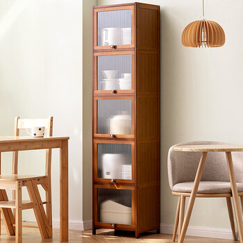 Trojan floor-standing sandwich kitchen rack storage rack sideboard shelf spice snack rack multi-layer household shelf storage changhong transparent door five layers 40 long