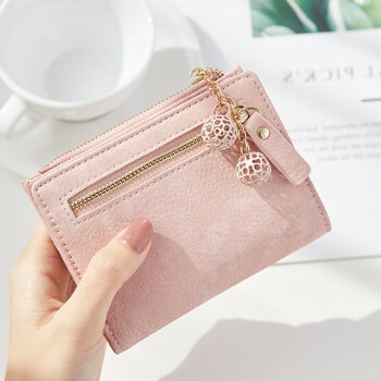 Shu guo er wallet women's short student korean version 2023 new style small fresh multi-functional folding tassel pendant wallet change pink