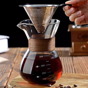 Fu jian hand-brewed coffee pot high borosilicate glass with scale sharing pot swirl texture cold brew american filter cup hanging ear filter coffee filter + transparent 400ml