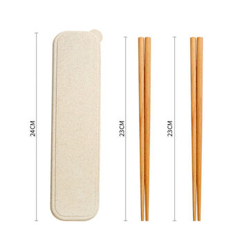 Chopsticks and spoon set for children and students, stainless steel portable tableware, wooden single storage box, fork three-piece set, 2 pairs of 23cm beech wood rice box, type a (standard)