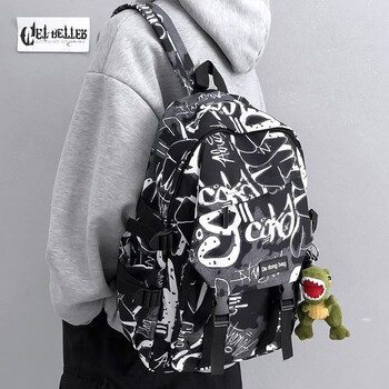 Xiaohanxiang trendy brand backpack men's ins trendy large capacity graffiti backpack men's casual college student bag male high school student