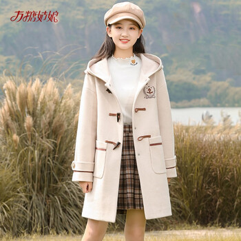 Girl fangtang's college-style woolen coat with cotton and thickening for high school and junior high school students autumn and winter clothing for girls and older children horn button woolen coat 21516lx off-white 2xl
