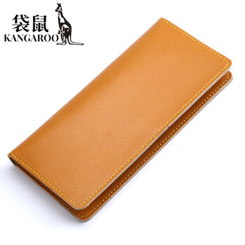 Kangaroo (kangaroo) genuine cowhide simple women's wallet fashionable multi-function multi-card slot large capacity wallet long fashion hand wallet yellow