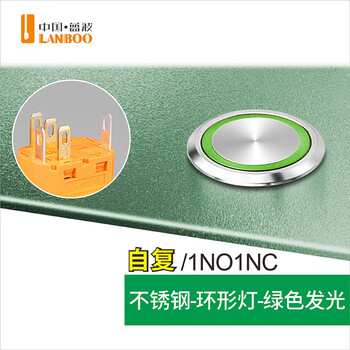 Blue wave 22mm metal button switch customized 2no2nc optional ring-shaped luminous waterproof gold-plated feet stainless steel can be made into three-color luminous self-recovery-ring green luminous 9-24v