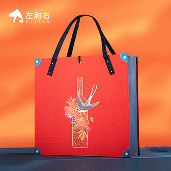 Left and right (l&r) high-end red wine gift box, empty box, double wine packaging box, leather box with 2 wine glasses, wine not included, a box of flowers blooming and wealth, 5 pieces in total