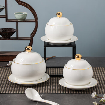 Chidu soup cup buddha jumping over the wall stew cup hotel club light luxury gold-rimmed tableware steamed egg cup small cup dessert bird's nest bowl 4-inch antique stew cup - inlaid with gold