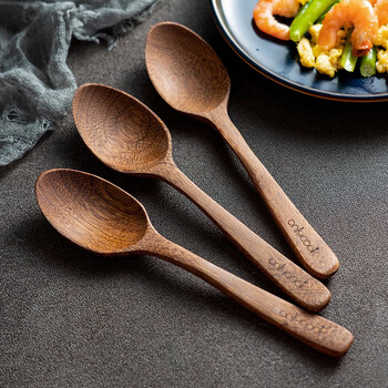 Onlycook chicken wing wooden spoon household eating spoon drinking spoon japanese style wooden tableware log spoon spoon large size 3 pieces