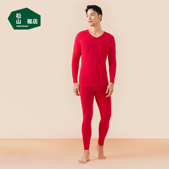 Songshan cotton store xiao nuan sheep autumn clothes and autumn pants set red zodiac year autumn and winter brushed plus velvet men's warm suit