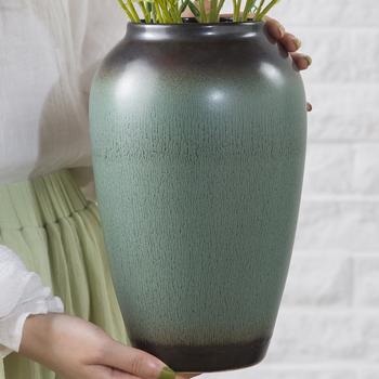 Jingdezhen ceramic jar american retro dried flower water vase living room decoration tv cabinet light luxury flower arrangement medium size (height 27cm mouth 9 width 17)