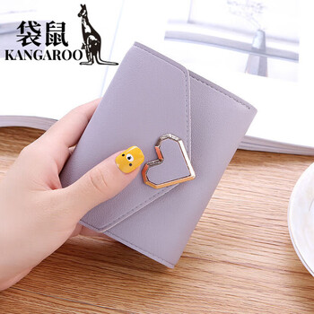 Kangaroo (kangaroo) wallet women's bag forest style junior high school student mini coin purse fairy cute large capacity multi-card slot card holder wallet 104 heart purple