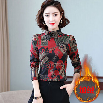 Veevmand spring new thin velvet bottoming shirt for women half turtleneck warm long-sleeved t-shirt autumn and winter new versatile inner top for women t red 026 plus velvet l (recommended 100-110 pounds)