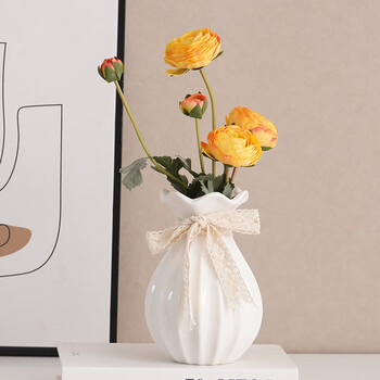 Shumen big belly ceramic vase decoration dried flowers water flower gardening living room flower arrangement tulip decoration light luxury and high-level sense qianyu. style (bright white)