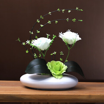 Japanese and korean style simulated roses and fake flower arrangement set for home simple home hotel entrance cabinet tabletop display flower white bottle set