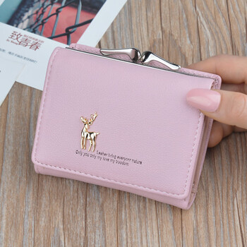 Simple cloth new wallet women's short wallet female students korean style fashion folding large capacity soft wallet small change pink