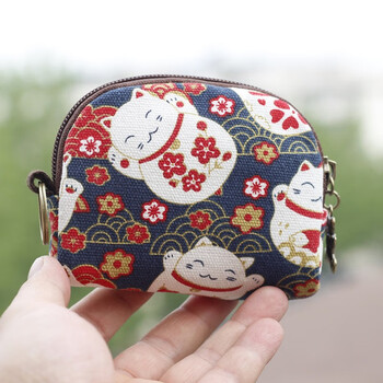 Jieerjie's new niche japanese style kaka tribal print key ring coin coin bag cute women's bag storage bag lucky cat semicircle