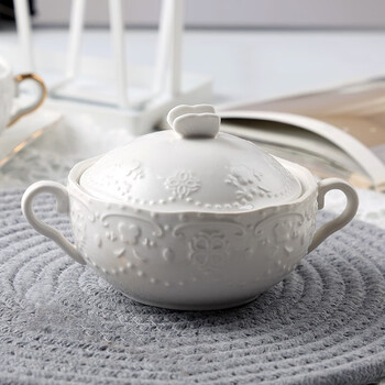 Jiayi chulian dessert bowl household ceramic bowl bird's nest bowl soup bowl egg custard ceramic tableware steamed egg bowl stew cup with cover butterfly double-ear covered bowl