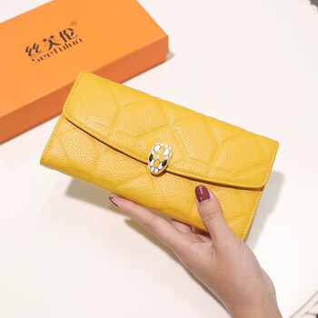 Sephoron new year yellow lucky long wallet women's 2026 new style genuine leather large capacity mobile phone wallet yellow