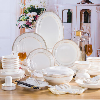 Finger sand state-subsidized bowl and dish set household housewarming bowl bone china tableware set jingdezhen ceramic bowl plate for 6 people