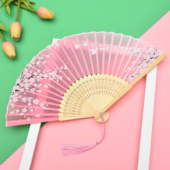 Senkalong folding fan ancient style women's tassel bamboo fan children's classical dance fan summer folding fan chinese style hand fan spring sakura butterfly