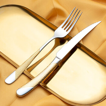 Onlycook steak knife and fork three-piece set 304 stainless steel european style thickened gold western tableware spoon and fork set knife and fork 2-piece set