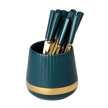 Durable and light luxury fruit fork set, creative and cute dessert fork, stainless steel household fruit insert and fruit pick storage jar, 5 dark green forks + 5 dark green spoons + 1 can