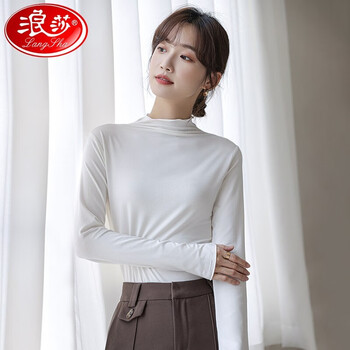 Langsha (langsha) langsha bottoming shirt for women, half turtleneck, long sleeves, solid color, slim fit, spring, autumn and winter outer wear, inner underwear, women's autumn clothing, elegant white, one size fits all