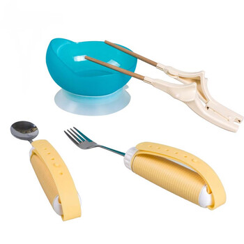 Du zhunyu's tableware for the elderly, disabled people's stroke and hemiplegia rehabilitation training aid, special anti-shake chopsticks, auxiliary spoon and fork to prevent spillage, chopsticks + spoon + bowl + fork