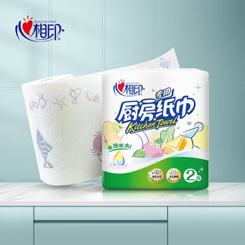 Heart-to-heart kitchen paper, double-layer oil-absorbing paper, absorbent paper, kitchen paper towel roll, thickened, kitchen paper towel kt102, 75 sections/roll* single carry 2 rolls
