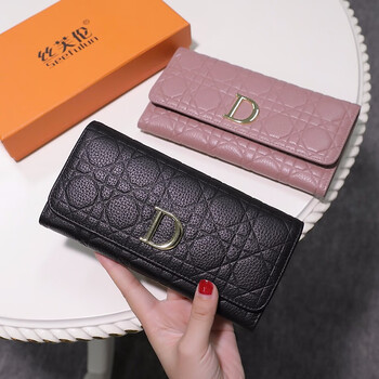 Sephoron genuine leather long hand wallet women's large capacity wallet 2026 new fashion d-shaped soft leather small handbag for mobile phone black