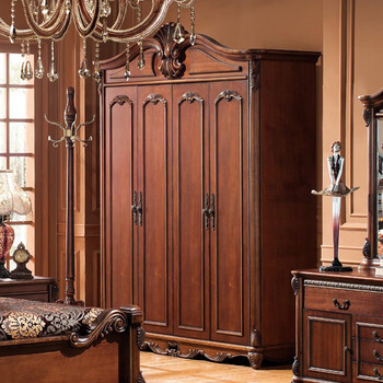 European solid wood wardrobe american solid wood wardrobe 4-door locker large wardrobe bedroom simple cloakroom large wardrobe bedroom four-door wardrobe