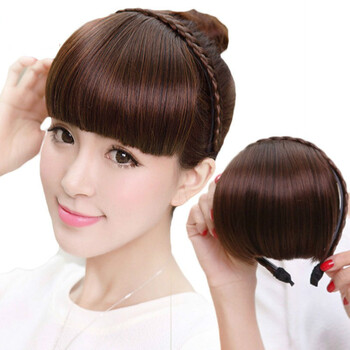 Tangni wig, fake bangs with headband, women's full bangs wig piece, fake head curtain, braid, fake flowing sea, natural black