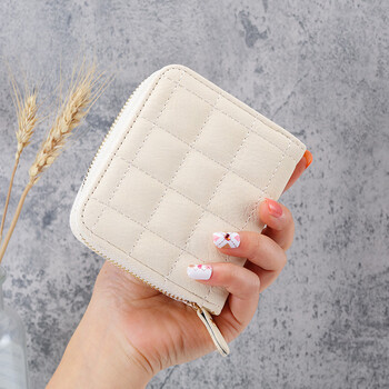 Tuzun 2024 new small wallet women's short korean style multi-card slot zipper buckle checkered wallet cute student coin purse white