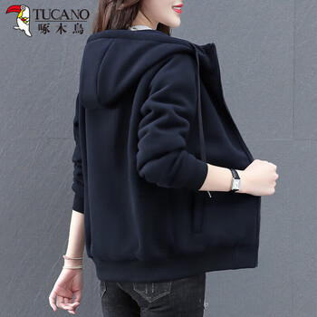 Woodpecker velvet thickened sweatshirt jacket women's cardigan autumn and winter 2025 new middle-aged cotton long-sleeved navy blue 2xl recommended 120-135 catties