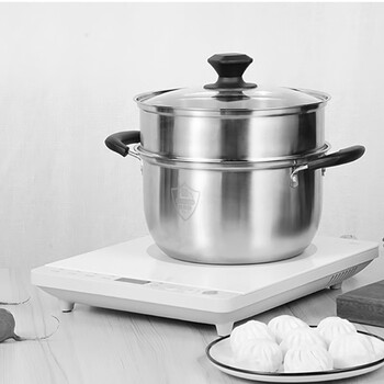 National style stainless steel soup pot with steaming grid 24cm thickened double layer cooking and steaming all-in-one multi-function induction cooker universal