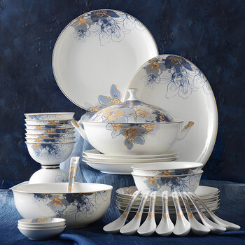 Huaguang national porcelain dishes set bone china tableware dishes european household ceramic tableware dream capri dream capri 46 pieces