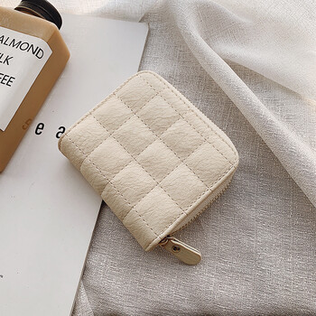 Shu guo er 2021 korean version simple plaid mini wallet for women zipper wallet off-white #c322 (impulse model)