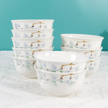 Sujiang sujiang ceramic tableware microwaveable plate bowl set underglaze color tableware microwaveable tableware set ginkgo leaf 4.5-inch bowl 10 pieces