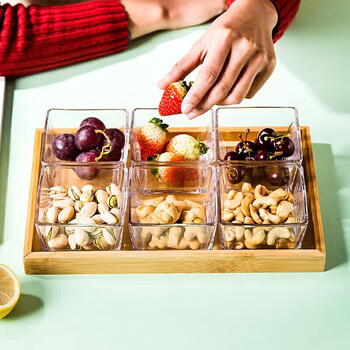 Youlaifu dried fruit plate divided fruit plate home living room snack plate storage box snack candy tray glass six grid