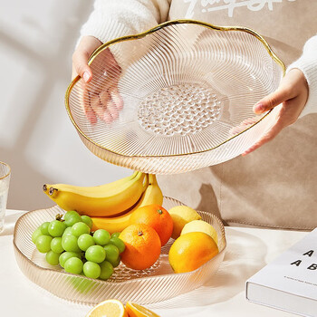 Wanjiazhen light luxury glass fruit plate living room dried fruit plate glass candy plate european household fruit basket fruit plate extra large gold-plated floral plate extra large 32 diameter