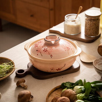 Wan doyaki japanese earthen pot clay pot rice special ceramic casserole soup pot household casserole new home housewarming gift hanami no. 5 pot in the pot (household use for 3 people) 2l