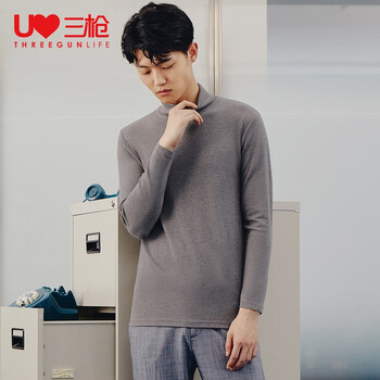 Three guns warm bottoming shirt men's autumn and winter smooth density cotton two lapel long sleeve men's turtle top dark heather gray 2xl