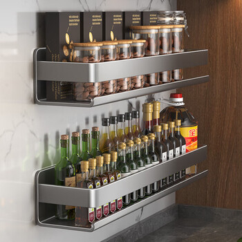 Yweel gun ash kitchen storage rack no punching condiment rack wall-mounted condiment storage rack single layer 40cm