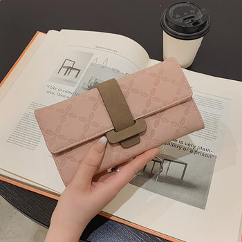 Woodpecker (tucano) women's wallet women's long new fashion buckle clutch women's large capacity multiple card slots can hold mobile phones handbag trendy pink