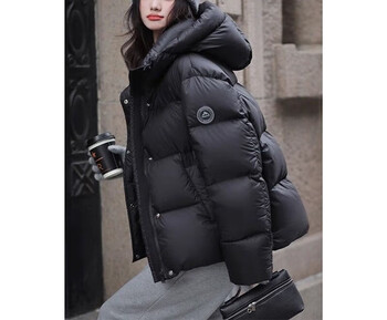 Roar uthaug2025 new down jacket women's mid-length winter fashion thickened over-the-knee hooded warm jacket short bread jacket black short s 90-120 jin