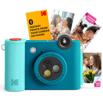 Kodak rodsmpcambl instant print digital camera 10mp hd bluetooth wireless 2x3 inch photo paper rotating lens filter auto focus blue