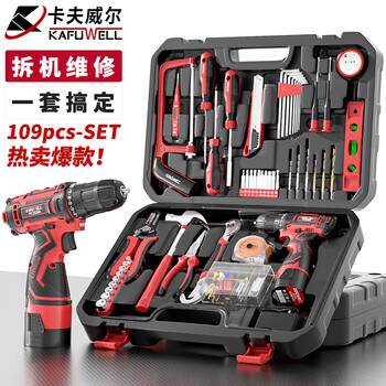 Kraftwell 109-piece household electric drill tool box set rechargeable electric screwdriver electrician repair p2982a