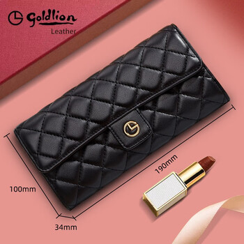 Goldlion g+ goldlion wallet women's long 2024 new genuine pickup bag integrated soft leather feel wallet for mom (black)