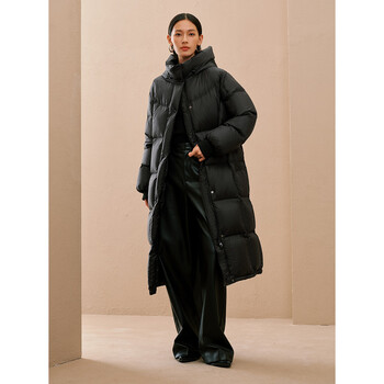 Peacebird women's down jacket hooded puff winter warm bread jacket black 2 long m