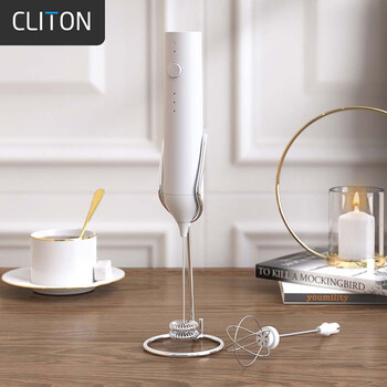 Cliton electric milk frother coffee milk frother rechargeable milk frother with iron stand handheld mini blender